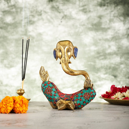 Ganesha modern Idol Abstract Brass with stonework 8.5 inch