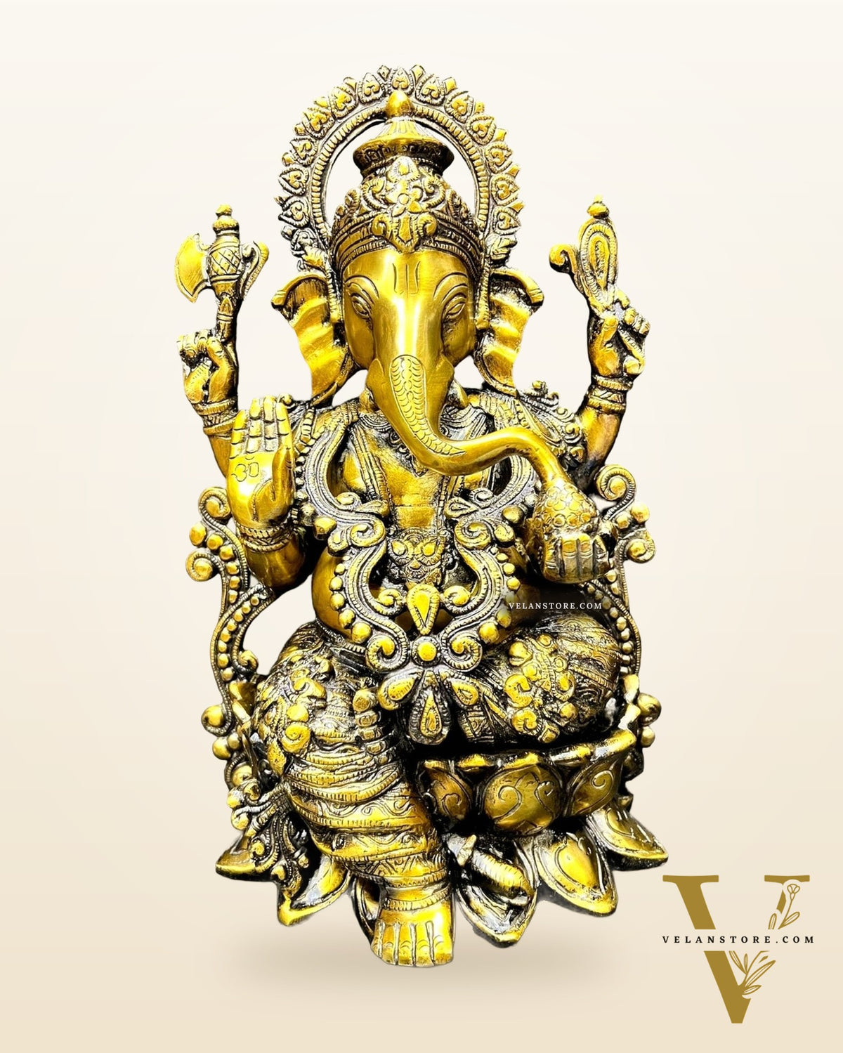 Ganesha on a lotus base brass idol 12 inches