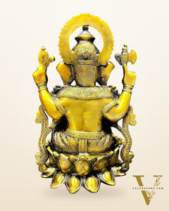 Ganesha on a lotus base brass idol 12 inches