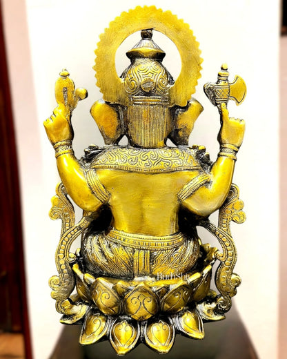 Ganesha on a lotus base brass idol 12 inches