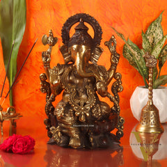 Ganesha on a lotus base large brass idol 12 inch