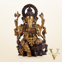 Ganesha on a lotus base large brass idol 12 inch