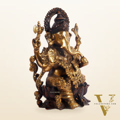 Ganesha on a lotus base large brass idol 12 inch