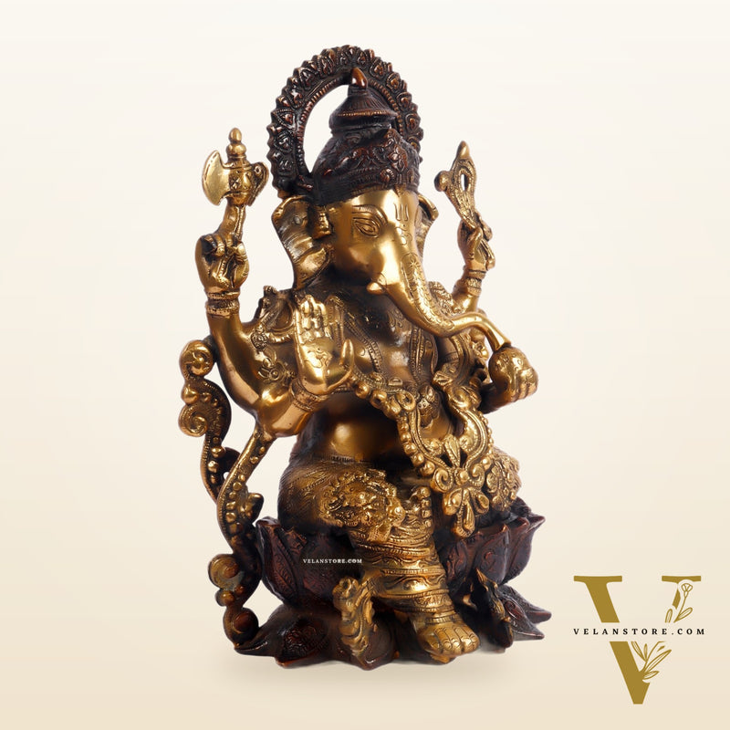 Ganesha on a lotus base large brass idol 12 inch