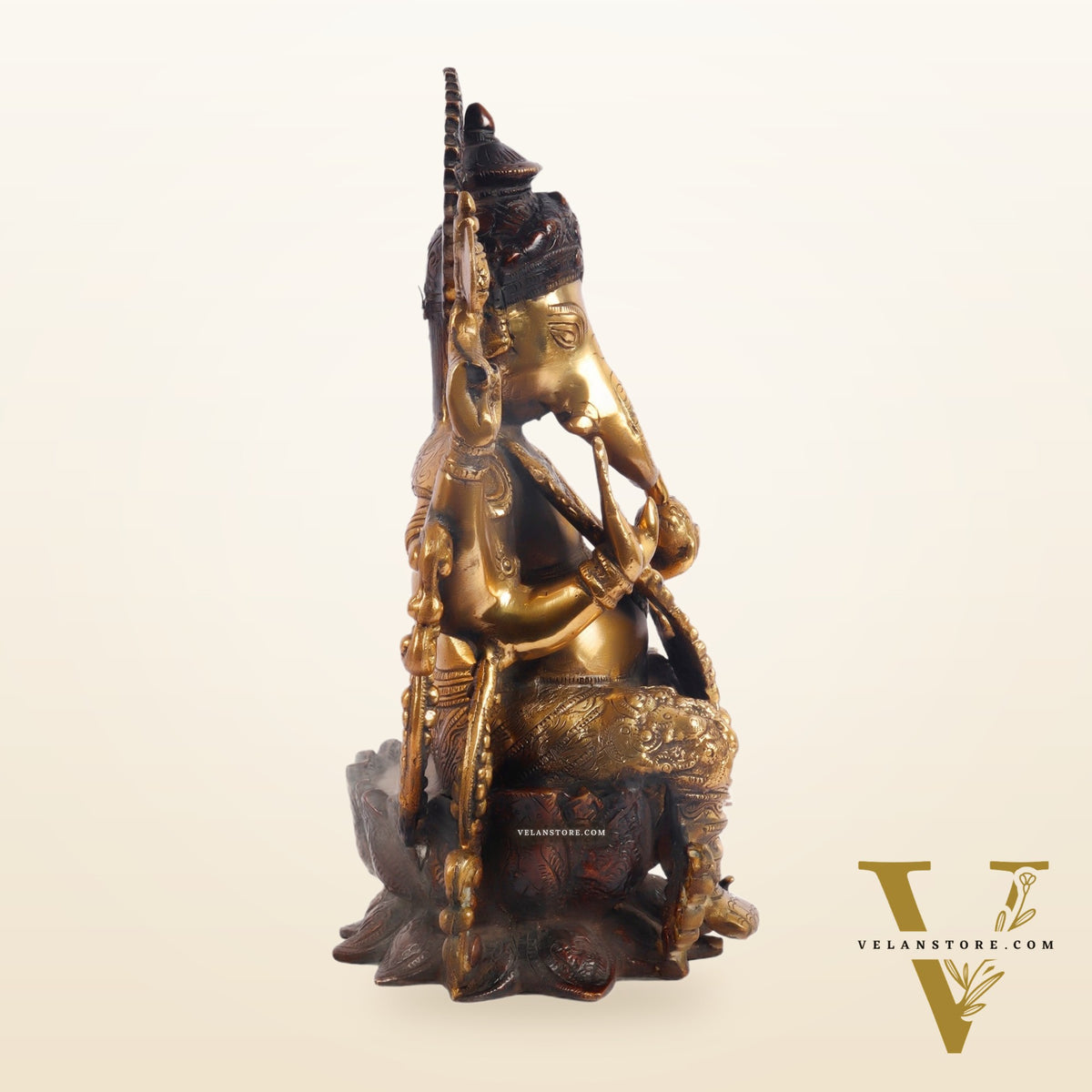 Ganesha on a lotus base large brass idol 12 inch