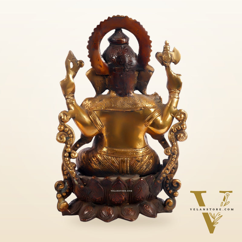 Ganesha on a lotus base large brass idol 12 inch