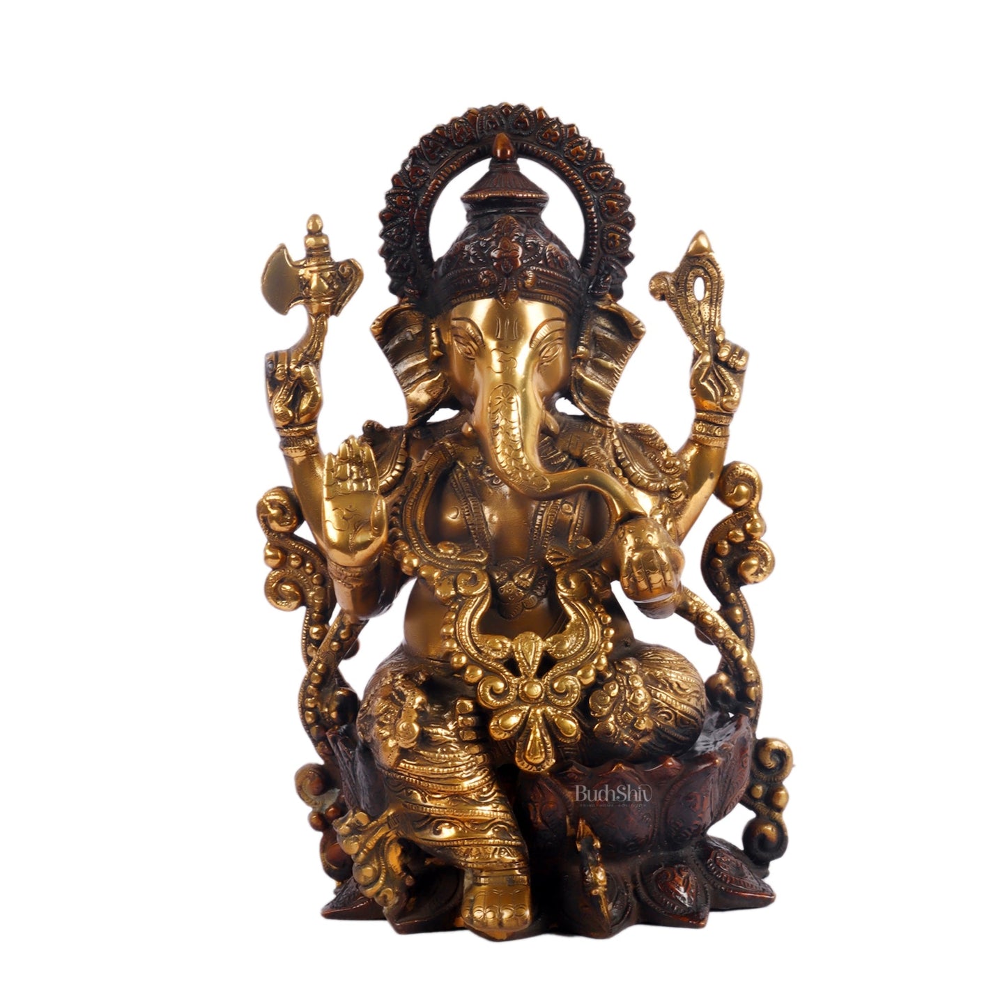 Ganesha on a lotus base large brass idol 12 inch