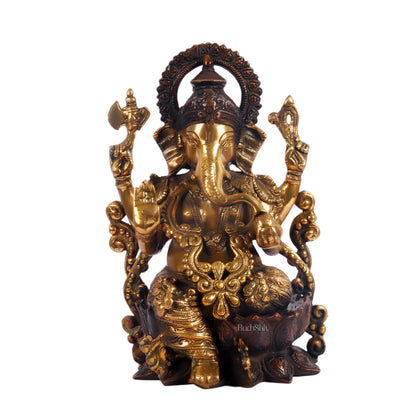 Ganesha on a lotus base large brass idol 12 inch