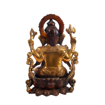 Ganesha on a lotus base large brass idol 12 inch