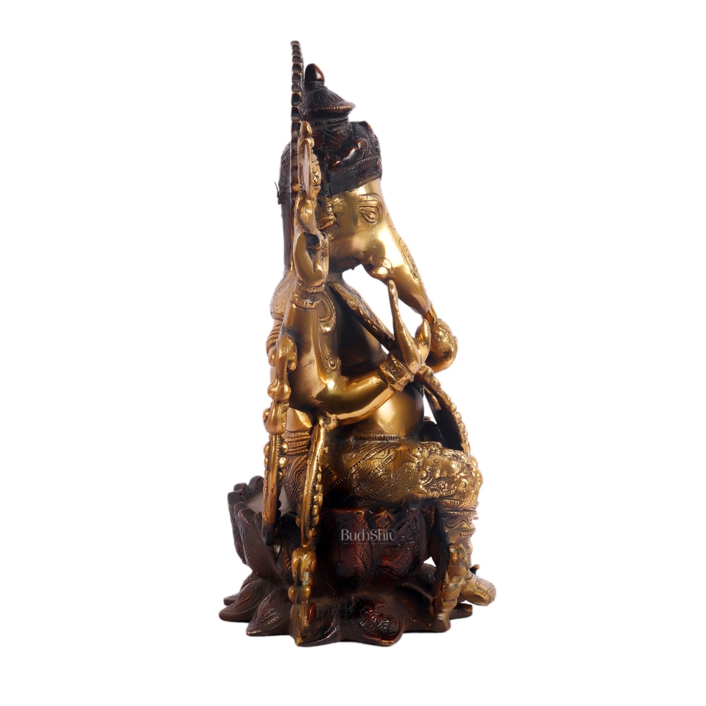Ganesha on a lotus base large brass idol 12 inch
