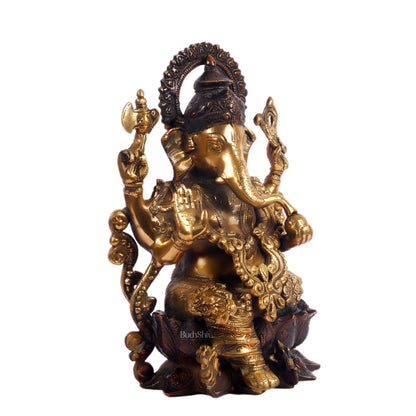 Ganesha on a lotus base large brass idol 12 inch