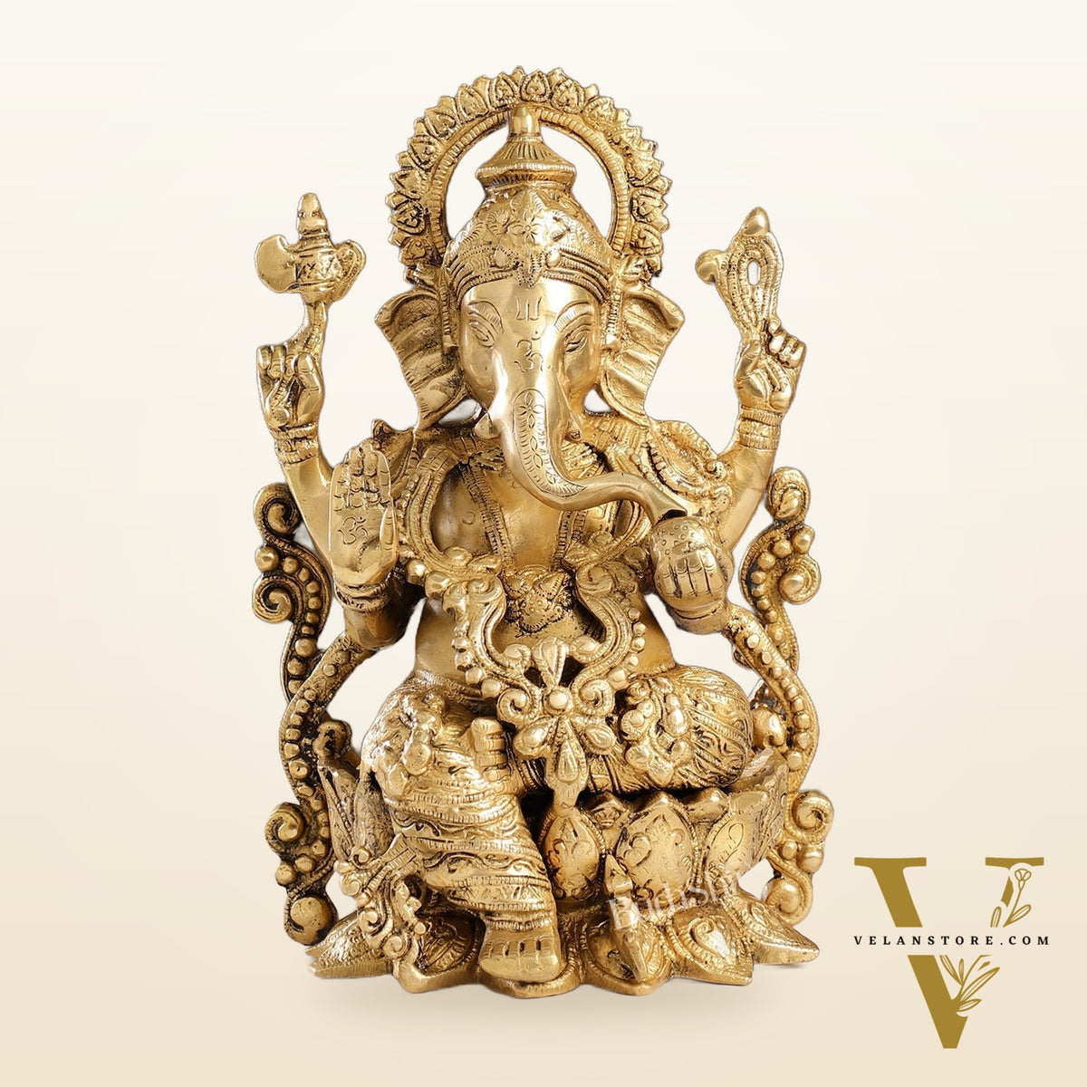 Ganesha on a lotus base large brass idol 12 inches