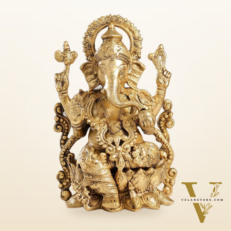 Ganesha on a lotus base large brass idol 12 inches