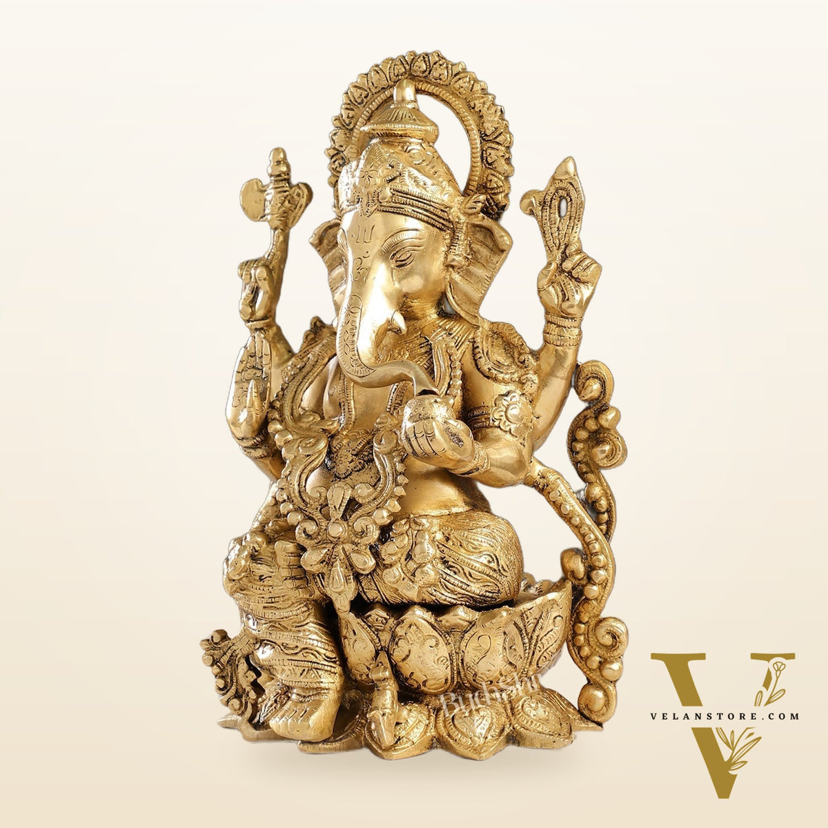 Ganesha on a lotus base large brass idol 12 inches