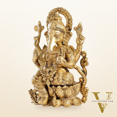 Ganesha on a lotus base large brass idol 12 inches