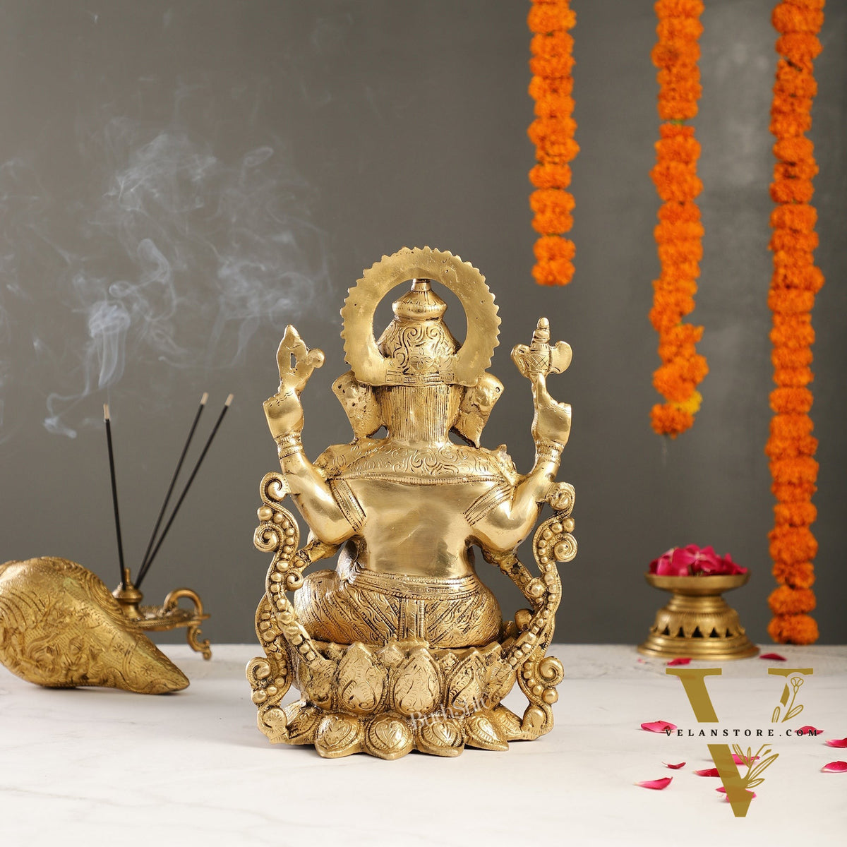 Ganesha on a lotus base large brass idol 12 inches