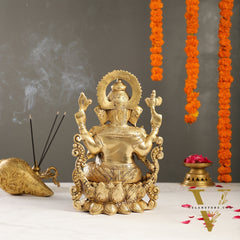 Ganesha on a lotus base large brass idol 12 inches