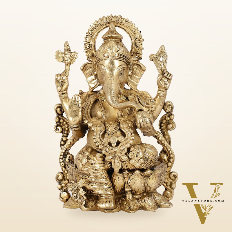 Ganesha on a lotus base large brass idol 12 inches