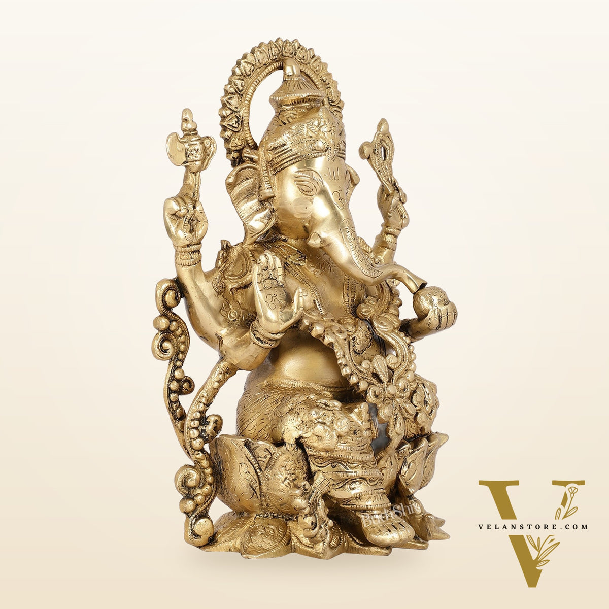Ganesha on a lotus base large brass idol 12 inches