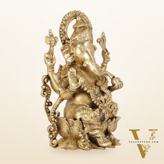 Ganesha on a lotus base large brass idol 12 inches