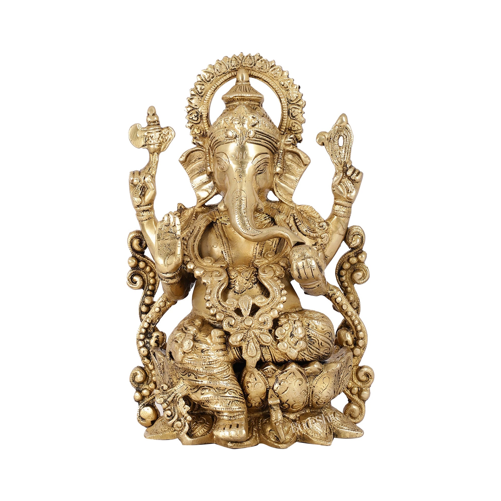 Ganesha on a lotus base large brass idol 12 inches