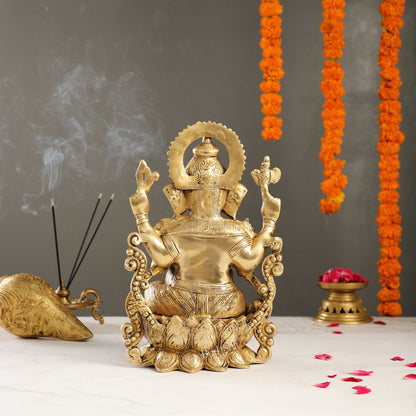 Ganesha on a lotus base large brass idol 12 inches