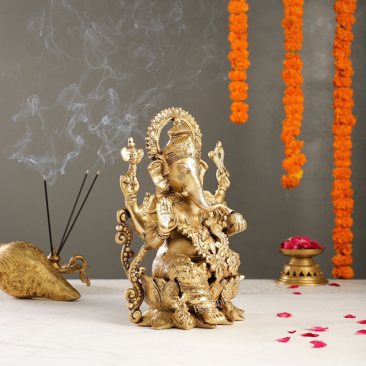 Ganesha on a lotus base large brass idol 12 inches