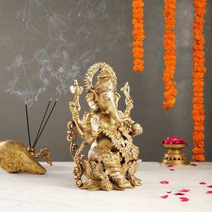 Ganesha on a lotus base large brass idol 12 inches