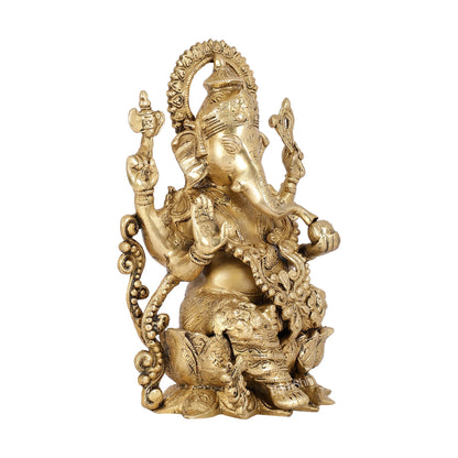 Ganesha on a lotus base large brass idol 12 inches