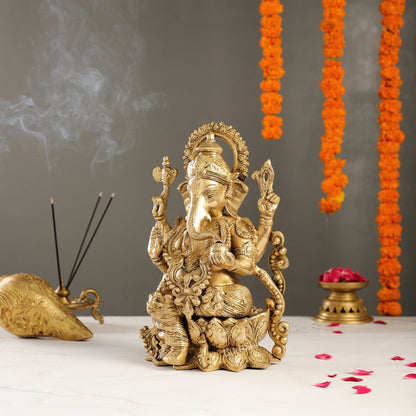 Ganesha on a lotus base large brass idol 12 inches