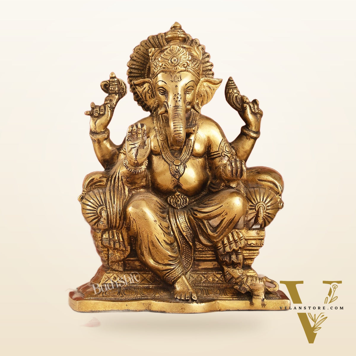 Ganesha on a sofa brass idol 10 inch antique finish