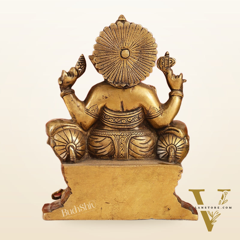 Ganesha on a sofa brass idol 10 inch antique finish