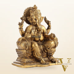 Ganesha on a sofa brass idol 10 inch antique finish