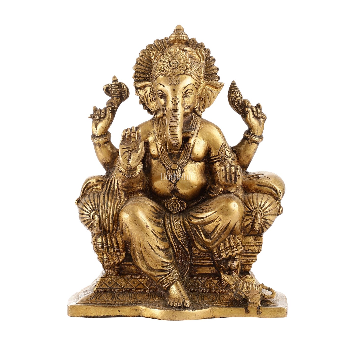 Ganesha on a sofa brass idol 10 inch antique finish