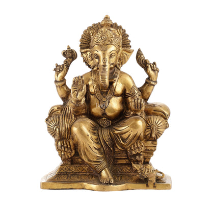 Ganesha on a sofa brass idol 10 inch antique finish
