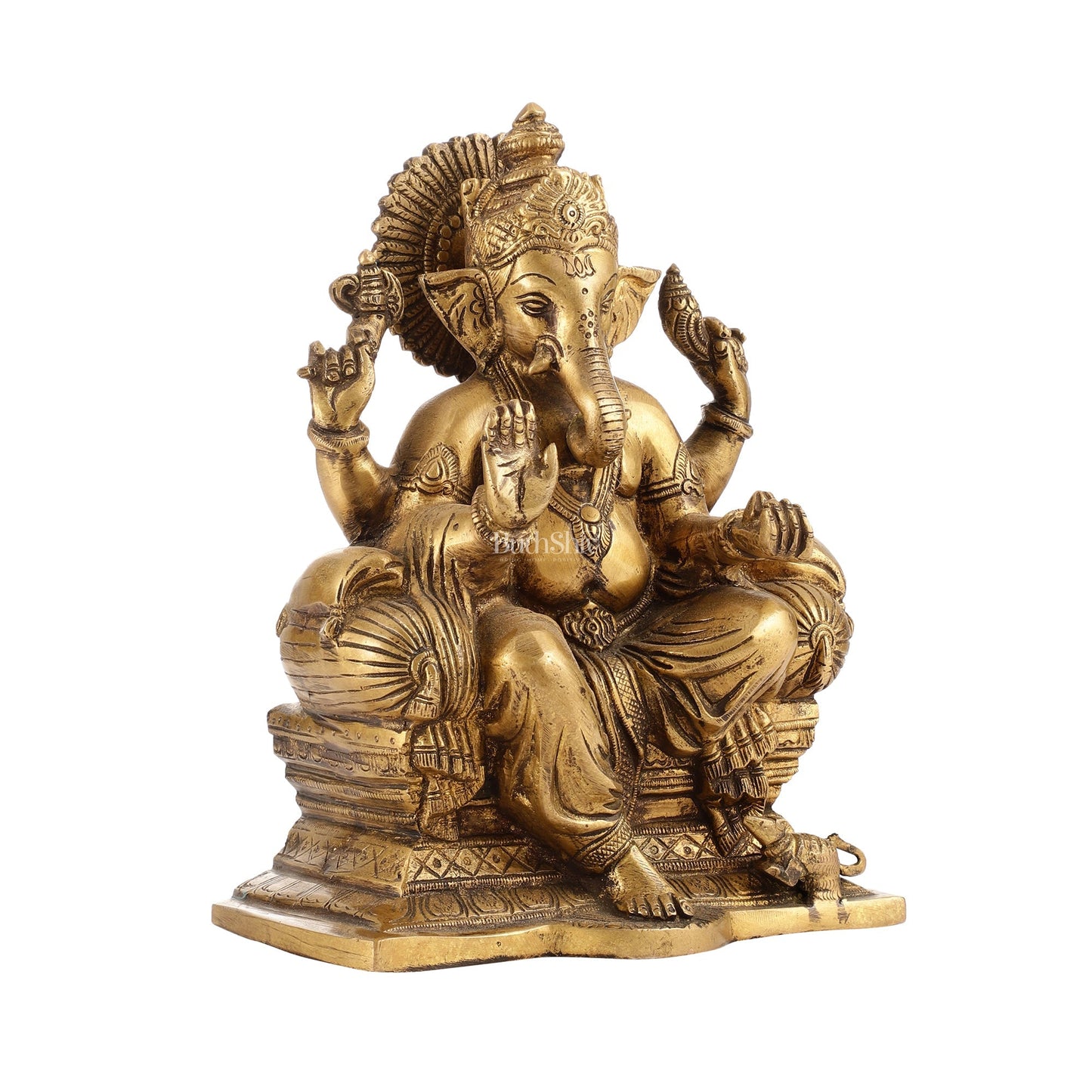 Ganesha on a sofa brass idol 10 inch antique finish