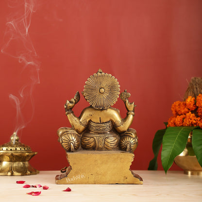 Ganesha on a sofa brass idol 10 inch antique finish