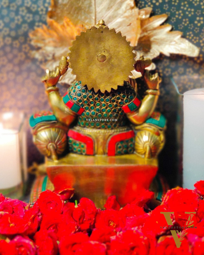 Ganesha on a sofa embossed brass idol | 10 inch