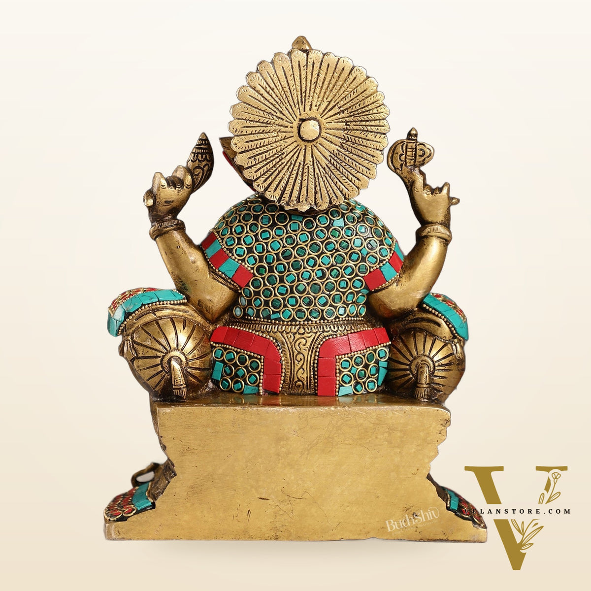 Ganesha on a sofa embossed brass idol 10 inch