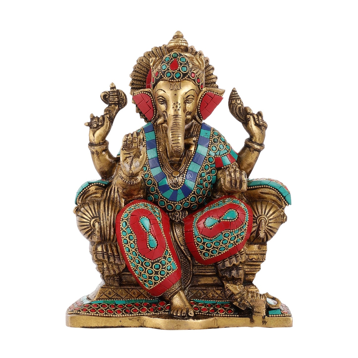 Ganesha on a sofa embossed brass idol 10 inch