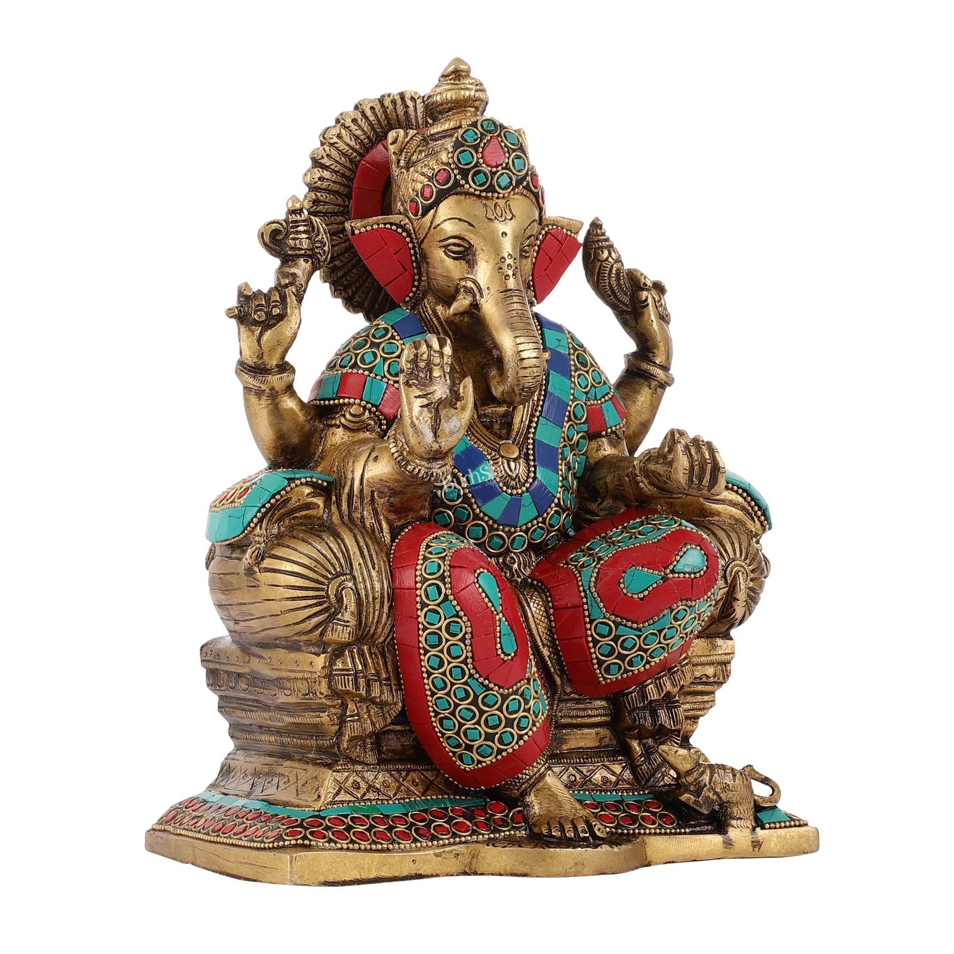 Ganesha on a sofa embossed brass idol 10 inch