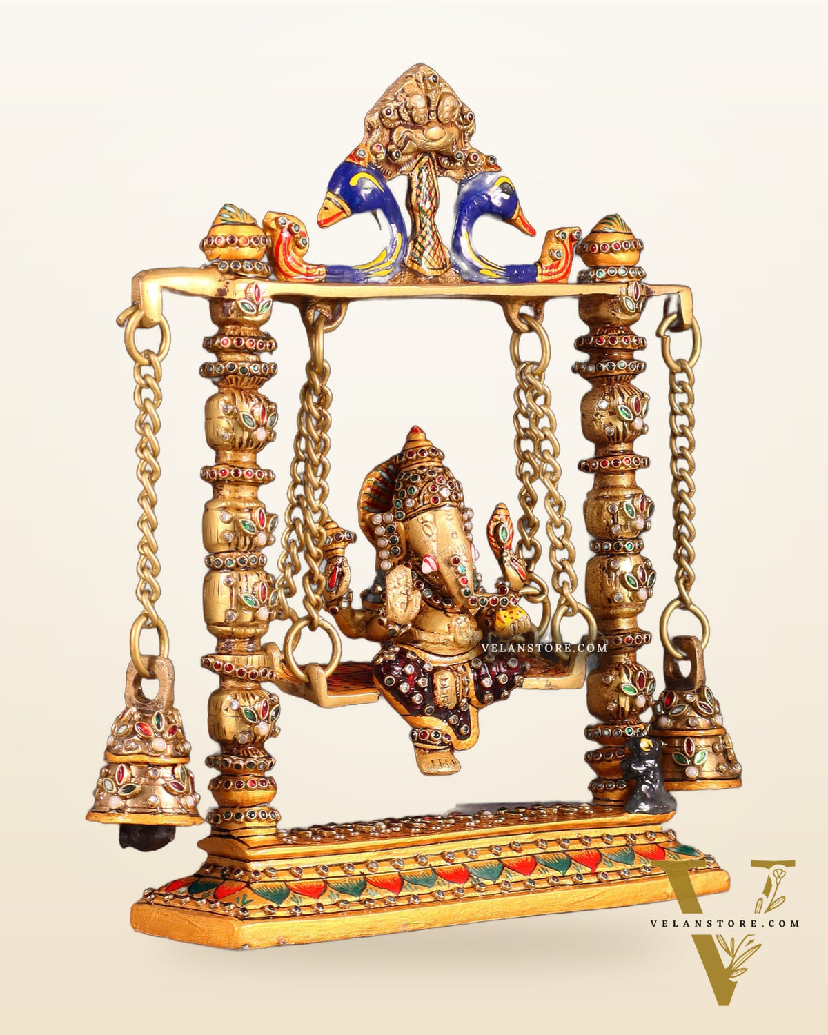 Ganesha on a swing pure brass laakh meenakari 10"