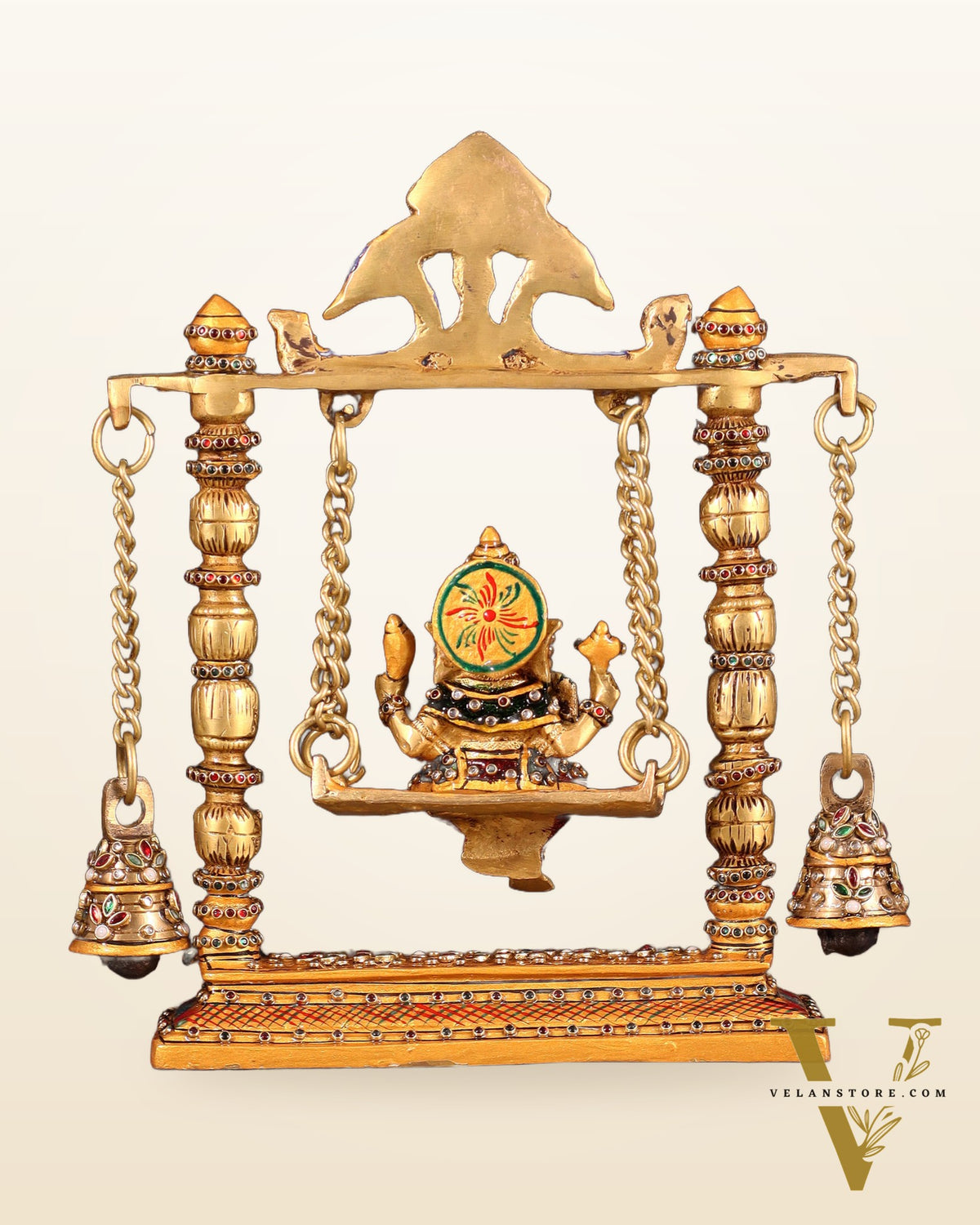 Ganesha on a swing pure brass laakh meenakari 10"
