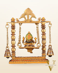 Ganesha on a swing pure brass laakh meenakari 10"