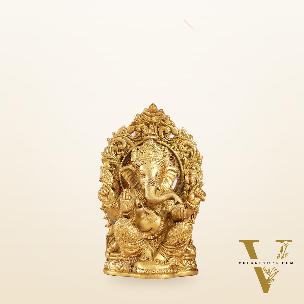 Ganesha on a throne brass idol 7 inch