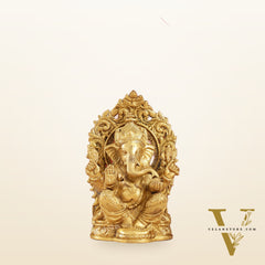 Ganesha on a throne brass idol 7 inch