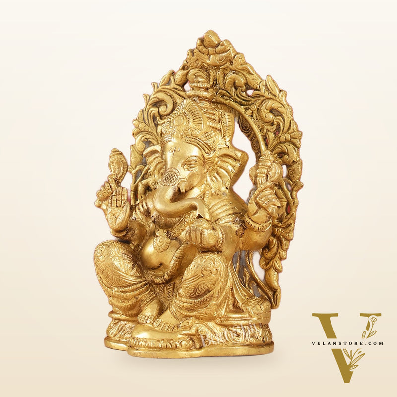 Ganesha on a throne brass idol 7 inch