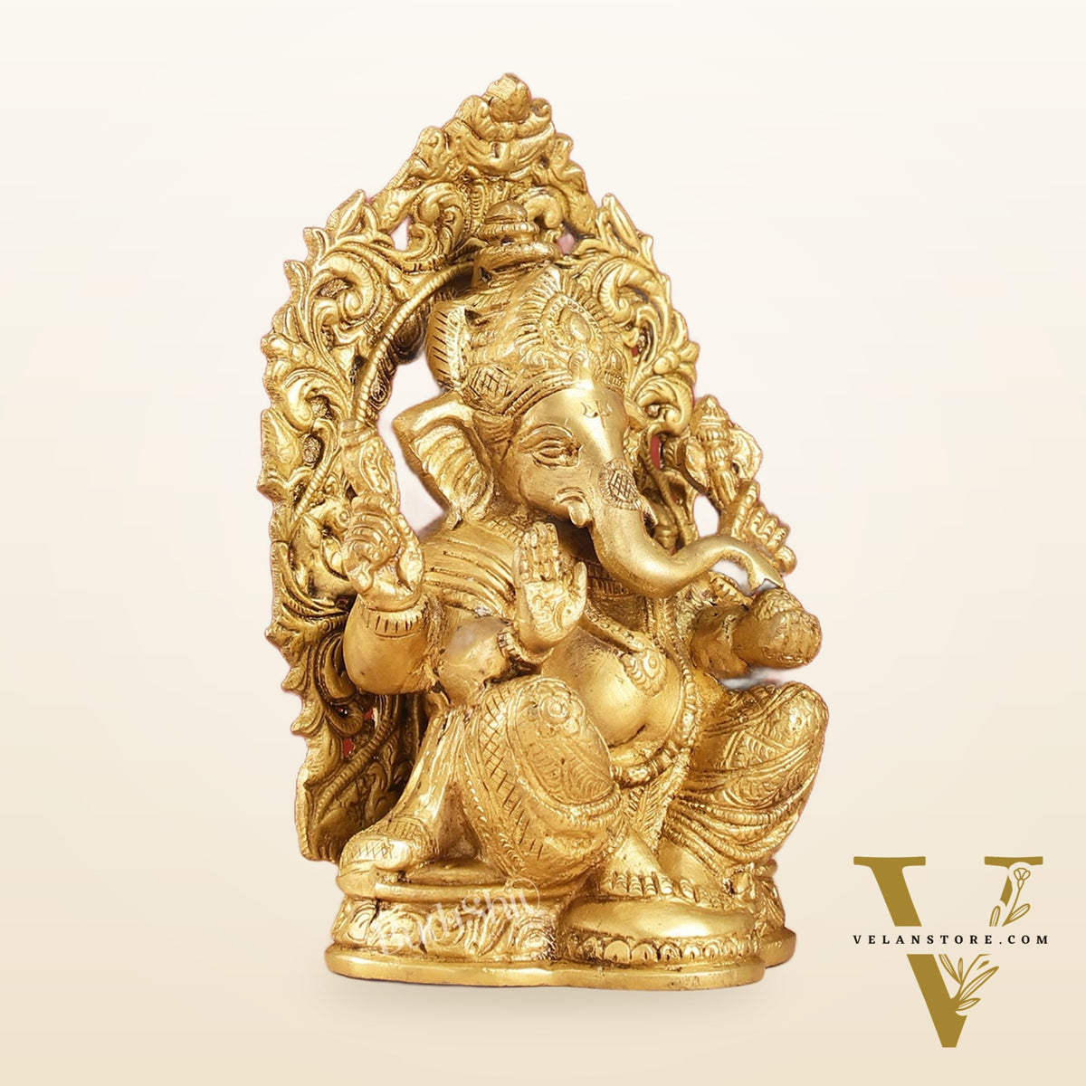 Ganesha on a throne brass idol 7 inch