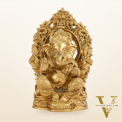 Ganesha on a throne brass idol 7 inch