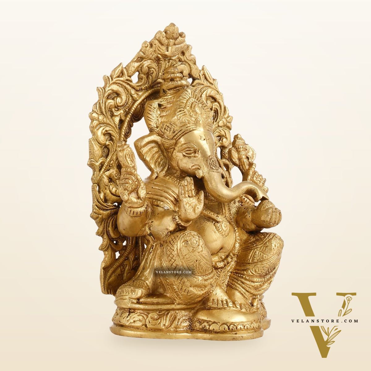 Ganesha on a throne brass idol 7 inch